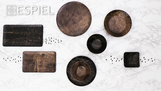 Espiel Black Wood Plate Soup Wooden Black with Diameter 21cm 6pcs