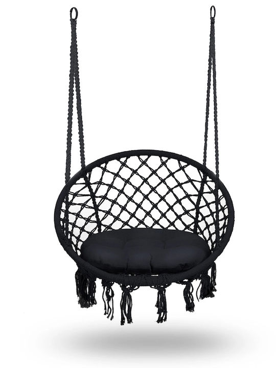 Leagăn suspendat fotoliu cu pernă material textil Negru Rezistență până la 150kg L80xL63xH57cm