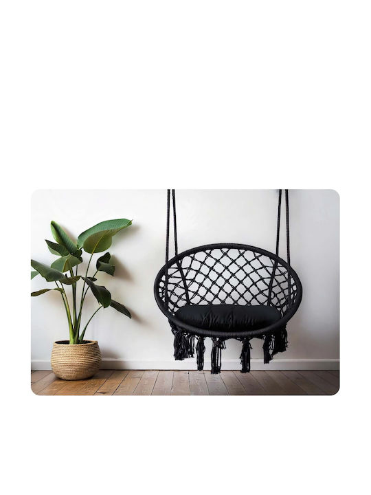 Leagăn suspendat fotoliu cu pernă material textil Negru Rezistență până la 150kg L80xL63xH57cm