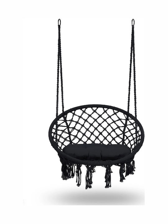 Leagăn suspendat fotoliu cu pernă material textil Negru Rezistență până la 150kg L80xL63xH57cm