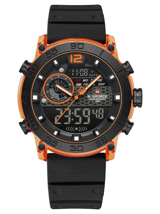 Naviforce Ceas Digital Bărbătesc 16mm cu Baterie cu Curea din Cauciuc Negru