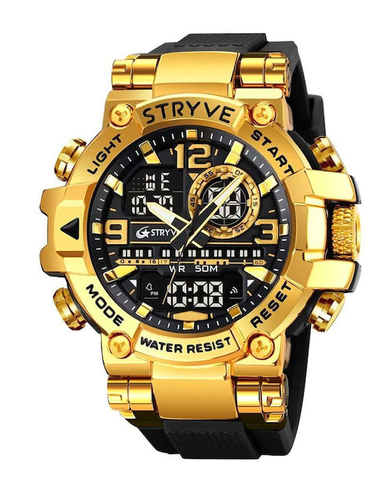 Stryve Ceas Digital Bărbătesc 55mm cu Baterie cu Curea din Cauciuc Negru