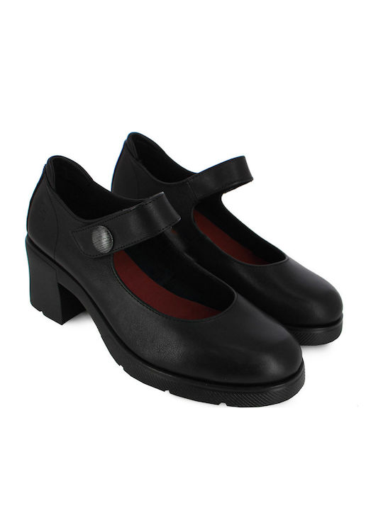 Leder Pumps mit mittelhohem Absatz Schwarz