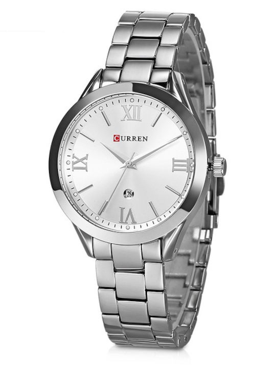 Curren Γυναικείο Ρολόι 30mm Μπαταρίας με Ασημί Μεταλλικό Μπρασελέ