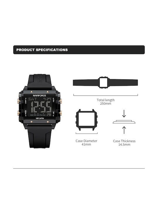 Naviforce Digital Ceas de Damă cu Negru Curea din Cauciuc