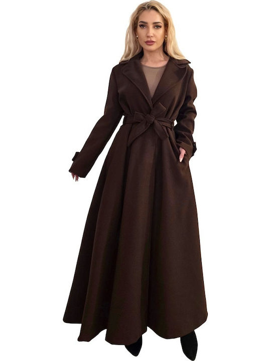 Damen Brown Mantel Oversized mit Knöpfen