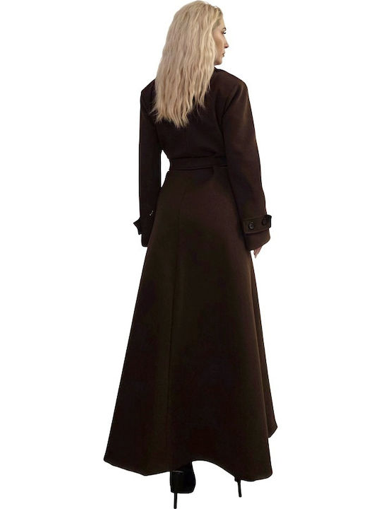 Damen Brown Mantel Oversized mit Knöpfen