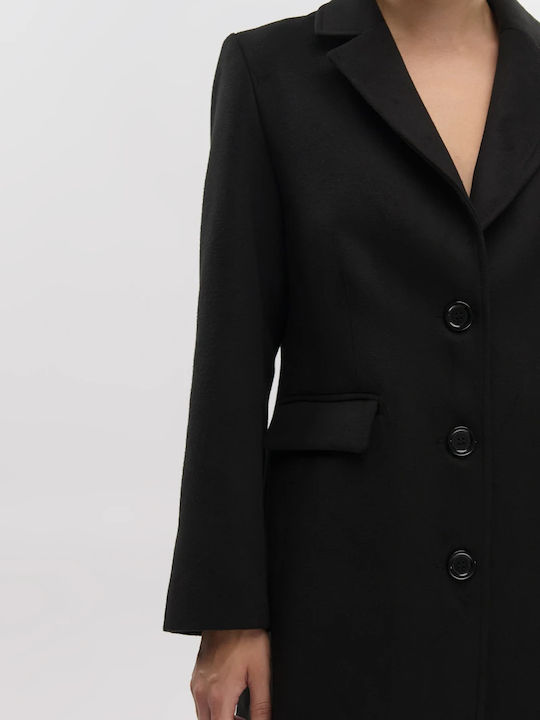 Women's Black Peacoat with Buttons