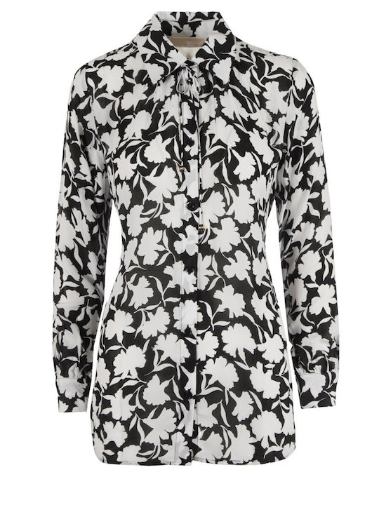 Women's Silky Long Sleeve Shirt Black / White
