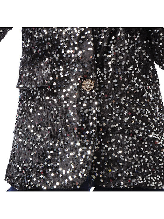 Silia D Women's Velvet Blazer Black, Silver with Sequins