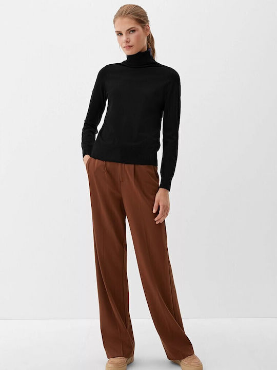 Bluza Damă Mânecă Lungă Pulover Cu Guler Înalt Negru