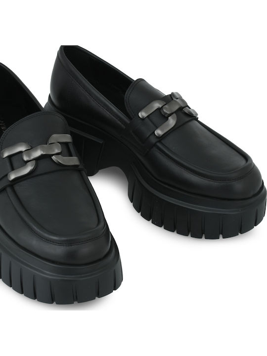 Leather Women's Loafers in Black Color