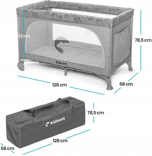 Kidnort Loc de joacă cu Saltea Gri 68x128cm