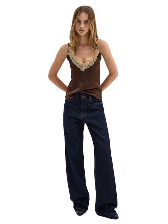 Damen Bluse Satin mit Trägern Brown