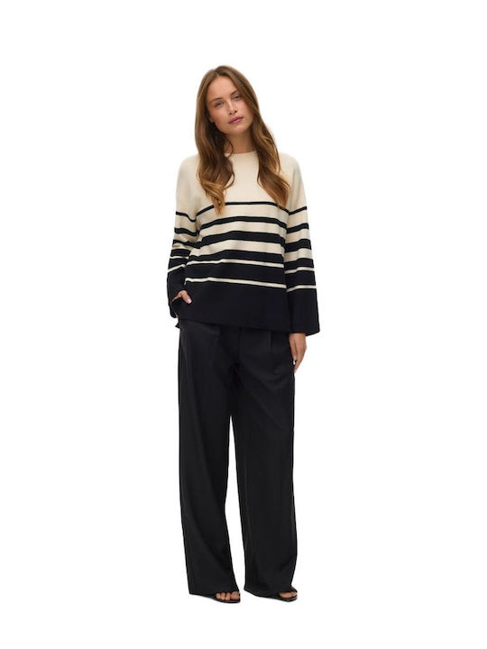 Saba Women's Long Sleeve Sweater Striped Ecru