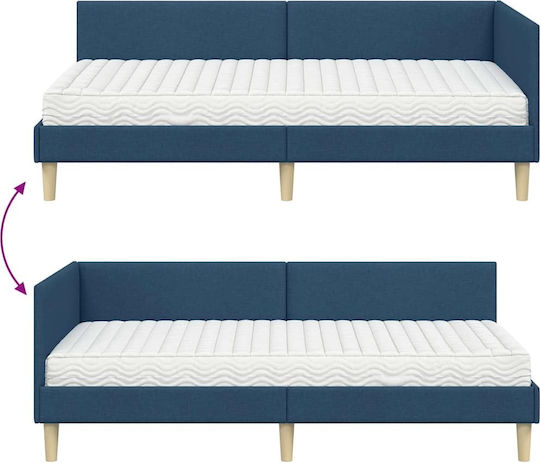 Bett Einzelbett Mit Stoff bezogen Blue mit Latten & Matratze 100x200cm