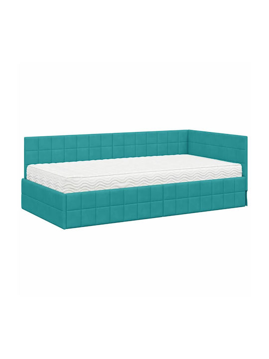Ein Einzelbett Mit Samt Türkis Mit Lattenrost & Matratze 94x200cm