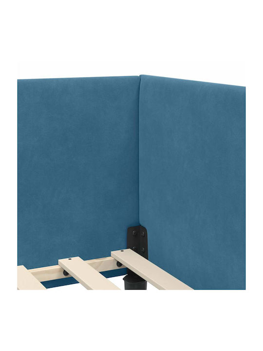 Single Bed Upholstered with Velvet Blue Velvet with Slats and Mattress 80x200cm