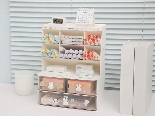 Organizator de Birou Zola 3 Sertare 7 Compartimente Plastic 22.5 X 17 X 30 Cm Alb