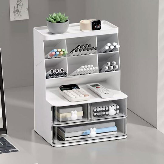 Organizator de Birou Zola 3 Sertare 7 Compartimente Plastic 22.5 X 17 X 30 Cm Alb