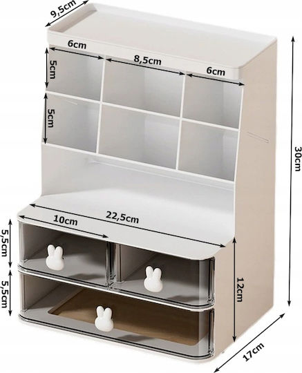 Organizator de Birou Zola 3 Sertare 7 Compartimente Plastic 22.5 X 17 X 30 Cm Alb