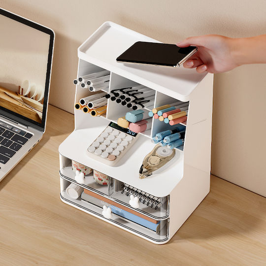 Organizator de Birou Zola 3 Sertare 7 Compartimente Plastic 22.5 X 17 X 30 Cm Alb