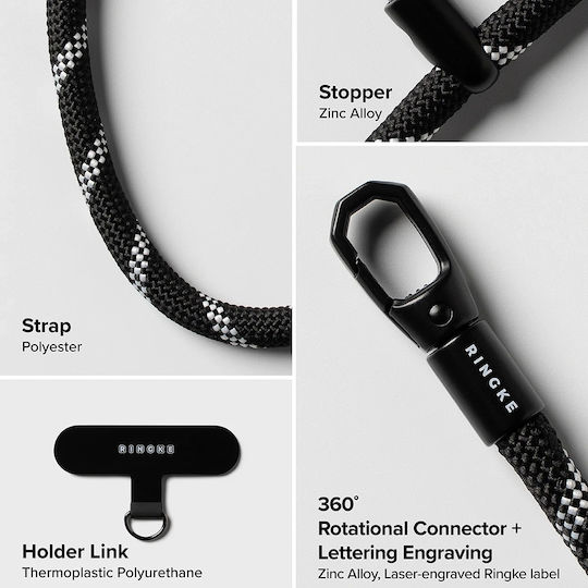 Ringke Universaler Halter Handgelenkriemen Link Flow P-Typ Querkette Handyhüllen Einstellbarer Farbton Schwarz