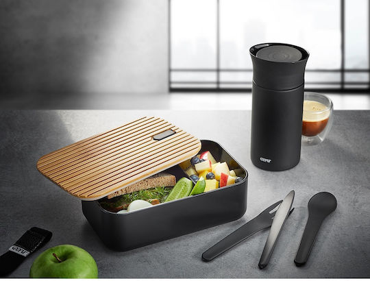 Gefu Set Of Black Plastic Lunch Boxes With Compartments 19.5x12cm 3 Pieces