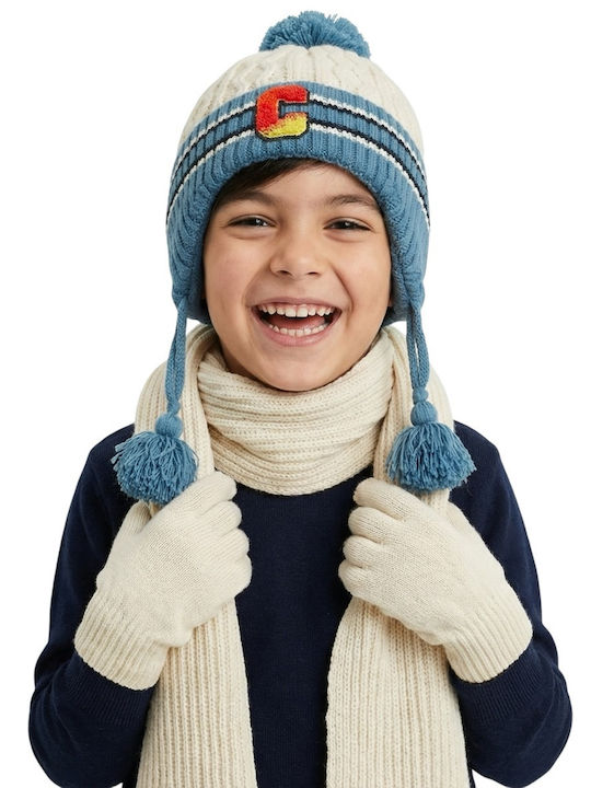 Kids Beanie Set with Scarf Knitted Beige