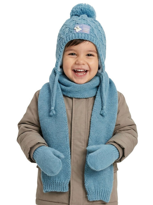 Kinder Mütze Set mit Handschuhe Gestrickt Hellblau
