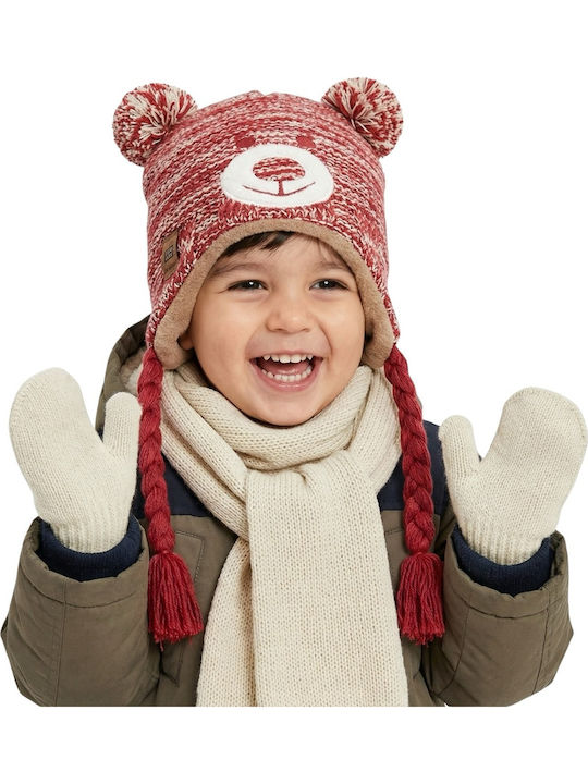 Kids Beanie Set with Scarf & Gloves Knitted Burgundy