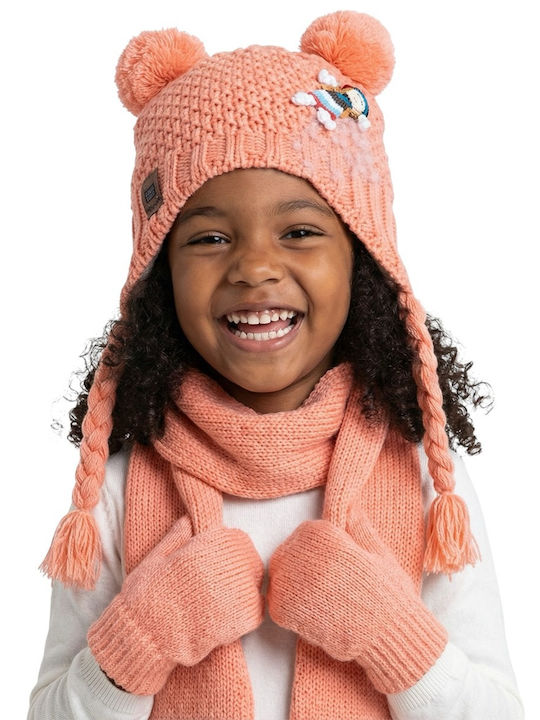 Kids Beanie Set with Scarf & Gloves Knitted Coral