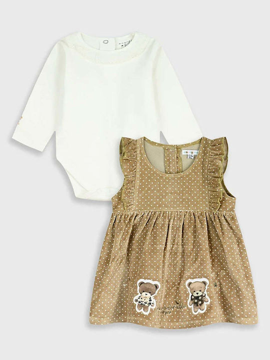 Set aus 2 Mädchenkleider Langärmelig Samt Beiges