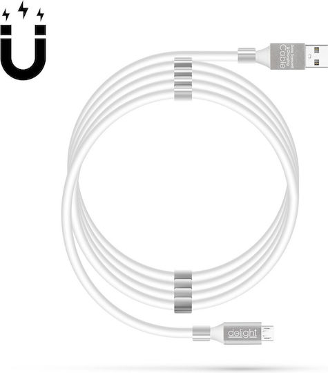 Delight Магнитен USB 2.0 до микро USB кабел Бял 1.2м 1бр