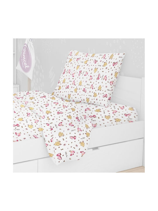 Dimcol Kids Duvet Cover Single White Pink