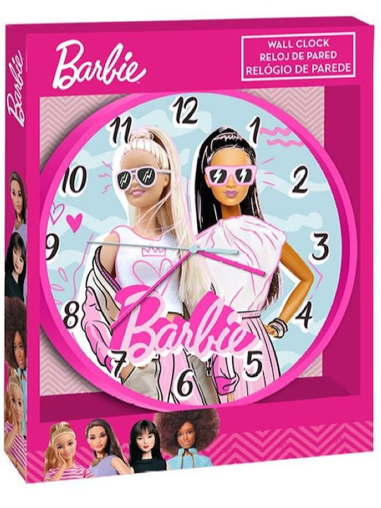 Kids Euroswan Kids Wooden Wall Clock Barbie Fashion 24.5x24.5cm