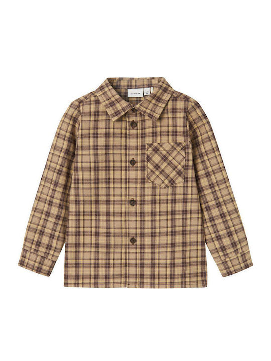 Kids Checked Shirt Long Sleeve Beige