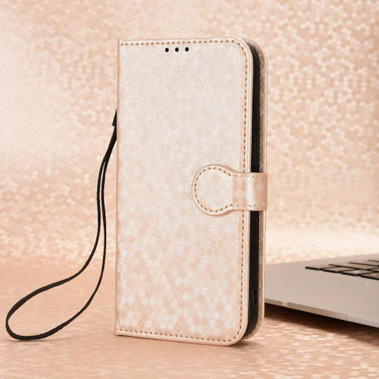 Husă Cu Capac Pliabil T Phone 3 5g Wallet Romboid Auriu