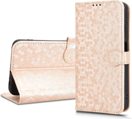 Husă Cu Capac Pliabil T Phone 3 5g Wallet Romboid Auriu
