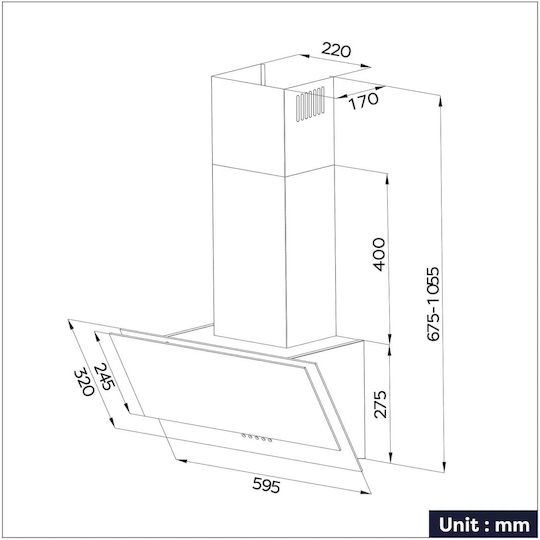 Ciarra Chimney Vent Hood 60cm Black
