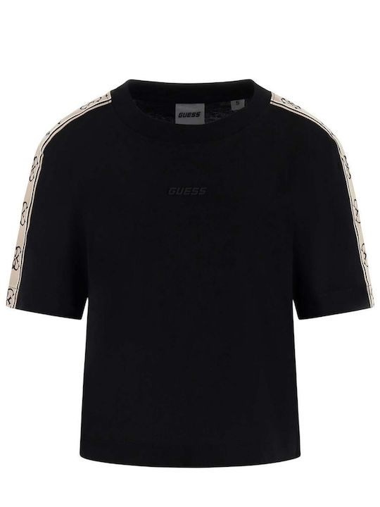 Women's Athletic Crop Top Short Sleeve Black