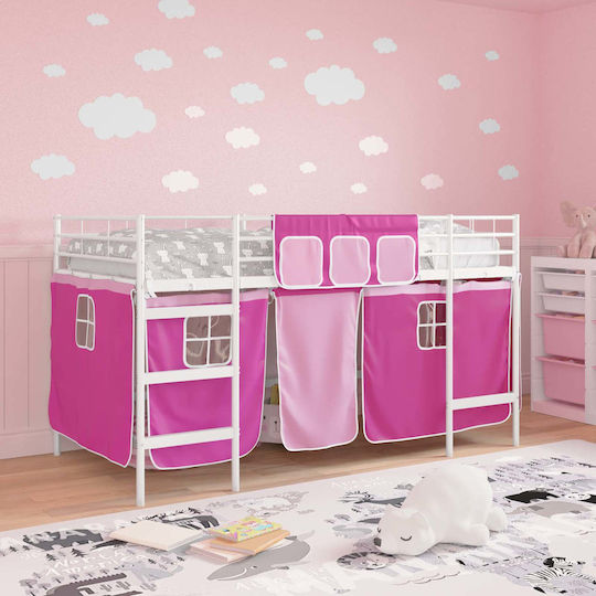 Pat pentru Copii Loft Bed Single Alb pentru Saltea 80x200cm