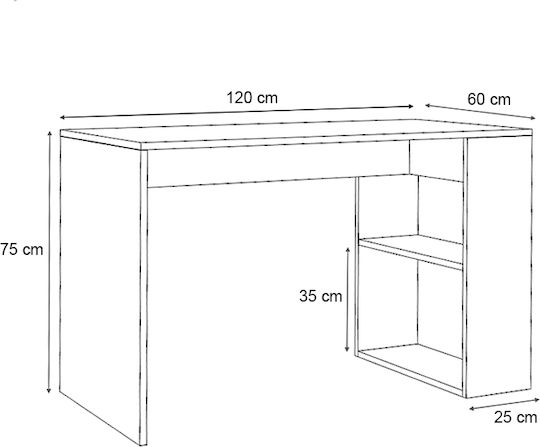 Desk Mikro Wooden with Bookshelf Walnut 120x60x75cm