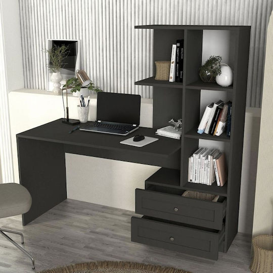 Schreibtisch Mantra Holz mit Bücherregal Charcoal 150x60x152cm