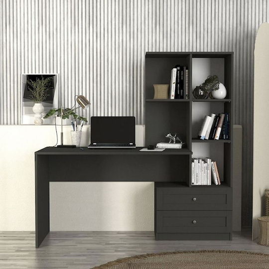 Schreibtisch Mantra Holz mit Bücherregal Charcoal 150x60x152cm