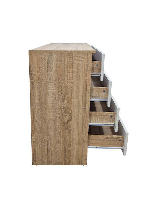 Athos Wooden & Metallic Chest of Drawers Sonoma-white 80x40x79cm