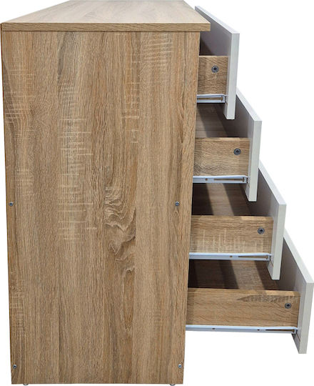 Athos Wooden & Metallic Chest of Drawers Sonoma-white 80x40x79cm