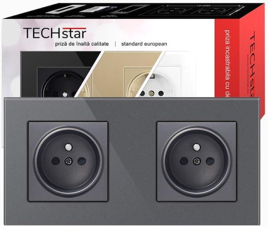 Crystal Ts2 Socket Double Tempered Glass Metallic Gray Color 16a