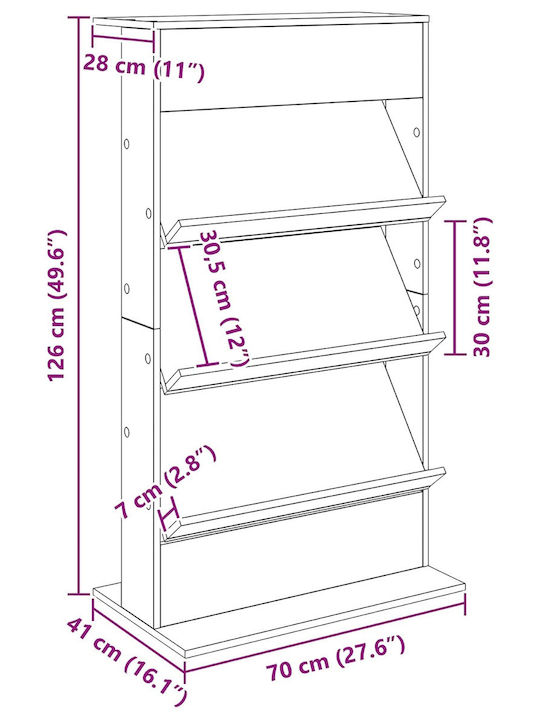 vidaXL PU Magazine Rack White 70x41x126cm
