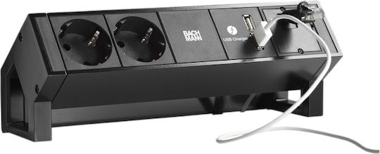 Bachmann Bandă De Alimentare Birou 3 Prize 2xCEE7/3 3xUSB 1xKBD 0.2 M Neagră
